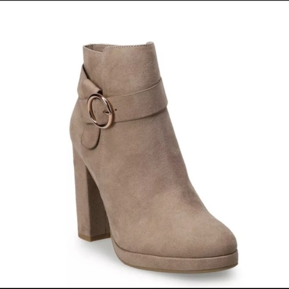 LC Lauren Conrad Women’s Taupe Faux Suede High Heel Ankle Boot